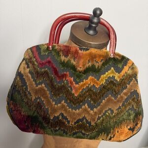Womens 1960s Vintage Purse Handbag Chenille Carpet Bag Satchel Kadin USA